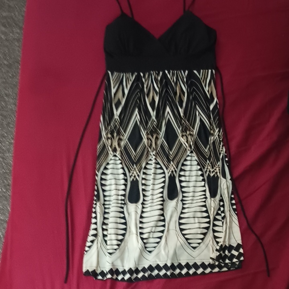 Wet Seal Black and White Geometric Summer Dress Size S Tie Waist Flirty Fun
